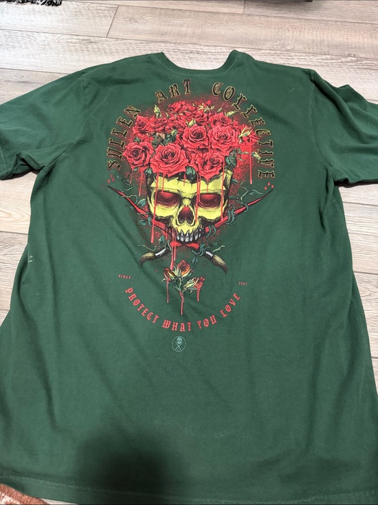 Sullen Art Collective Other - Men's Dark Green Skull & Roses Graphic Tee